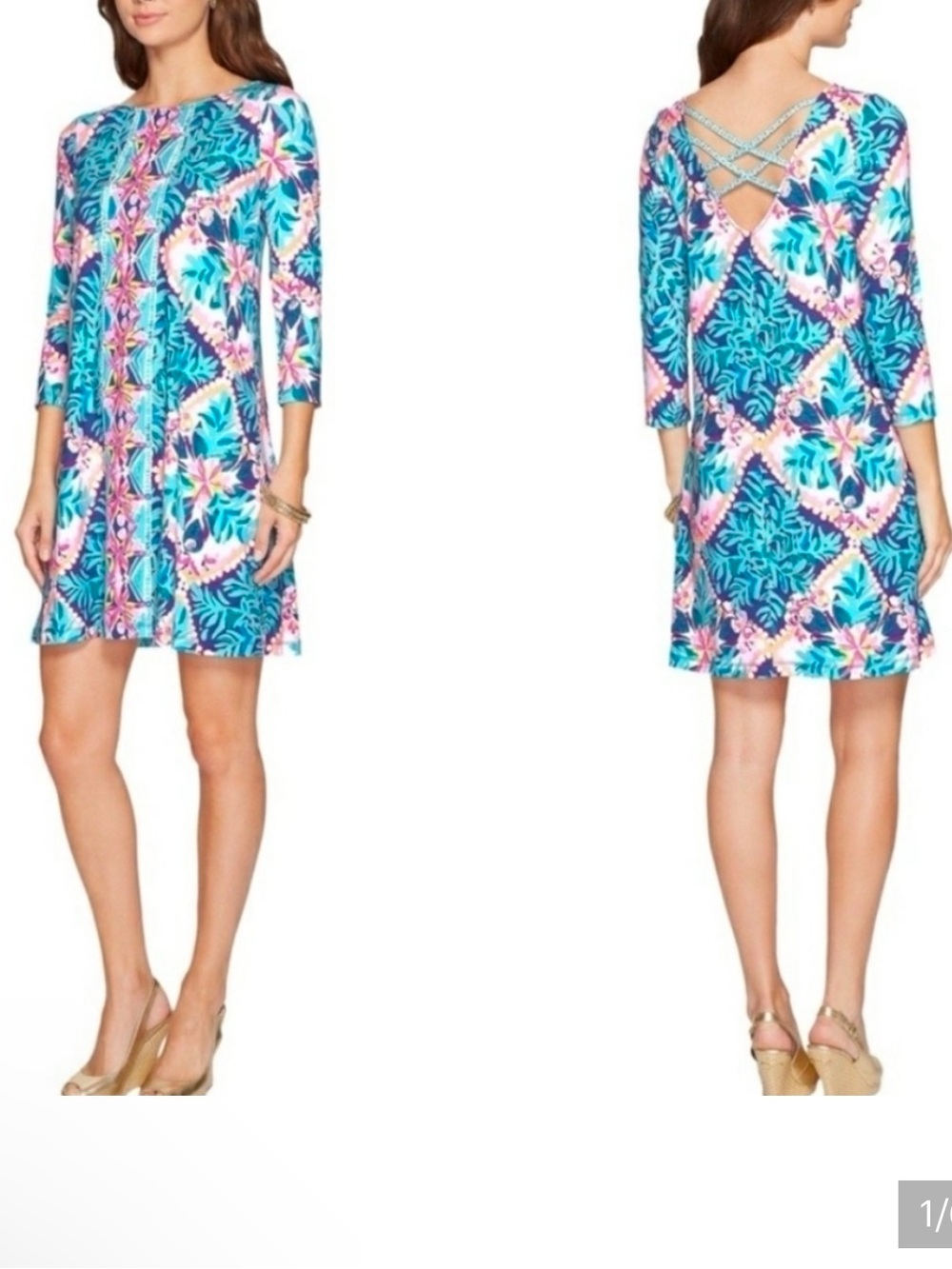 EUC Lilly Pulitzer Ophelia vibrant, seaside aqua pink floral dress size XL